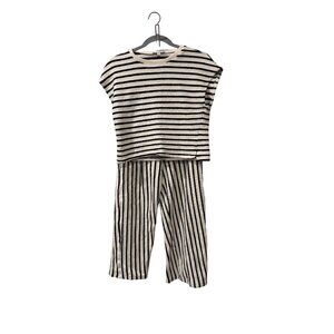 Miou Muse Striped Two-Piece PantSet With Short Sleeve Top & Wide-Leg Pants